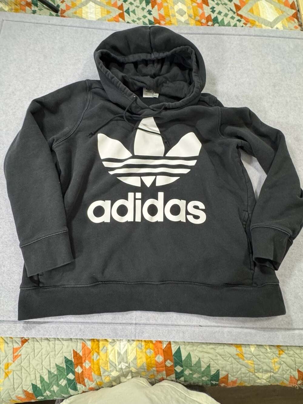 Adidas Trefoil Hoodie Size XL Black White Pullover Sweatshirt